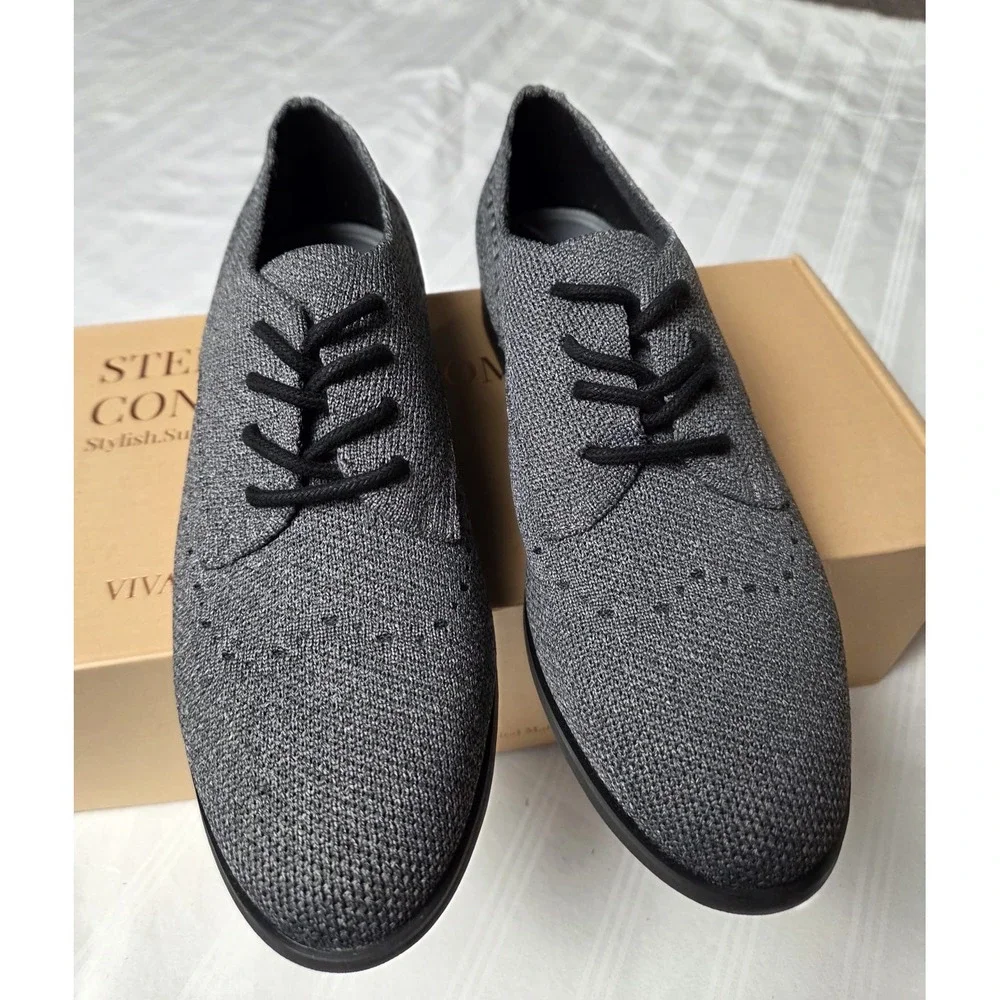Vivaia Womens Gray Knit‎ Oxford Dress Shoes Lace Up Wingtip Casual Size 6 EU 36